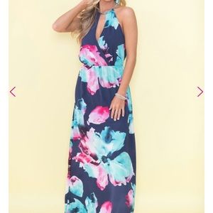 Delicate As A Flower Maxi Dress Navy